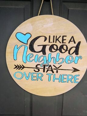 Hand Crafted Turquoise and Black Round Neighbor Sign